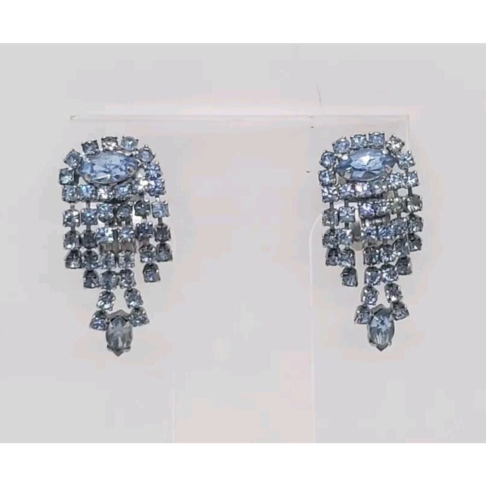 Vintage Earrings Blue Rhinestone Dramatic Long Dangle Movement Cinderella